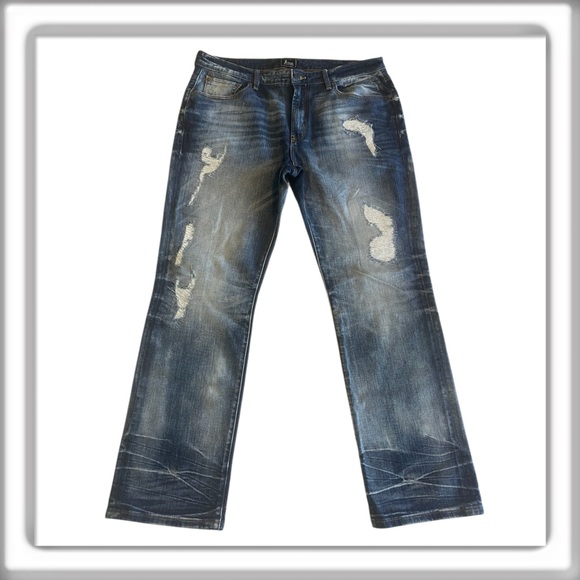Rock Revival Remix Straight Stretch Jean Distressed Blue 36”x32”, Size 36 - Picture 1 of 16